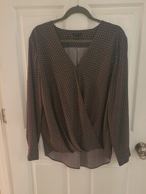 Ann Taylor Black Blouse with White Micro-Dot Print